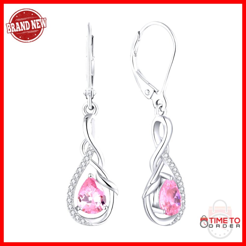 Sterling Silver Leverback Drop Earrings Infinity Dangle Gemstone Twisted